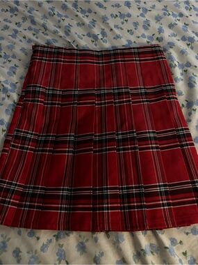 No Boundaries Red and Black Plaid Pleated Mini Skirt